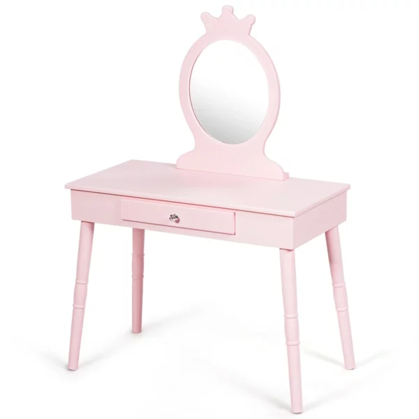 Otroška toaletna mizica z ogledalom + stolček | roza