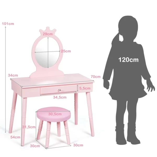 Otroška toaletna mizica z ogledalom + stolček | roza