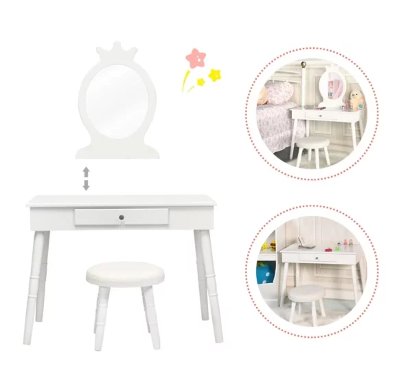 Otroška toaletna mizica z ogledalom + stolček | bela
