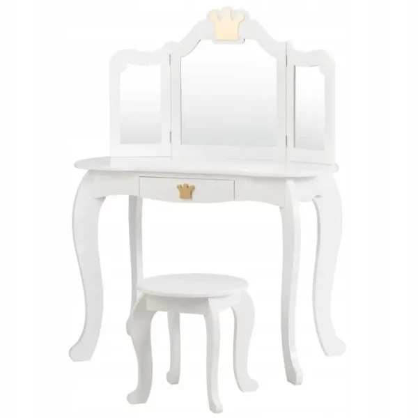 Otroška toaletna mizica, ogledalo in stolček | bela