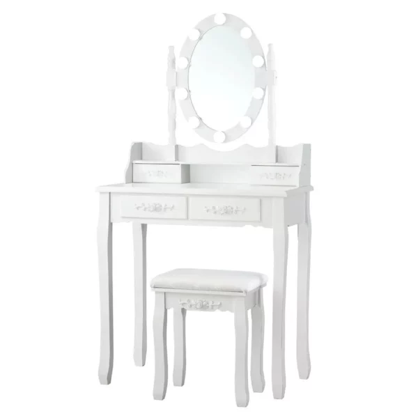 Toaletna mizica s stolčkom, ogledalom, osvetlitvijo LED | bela