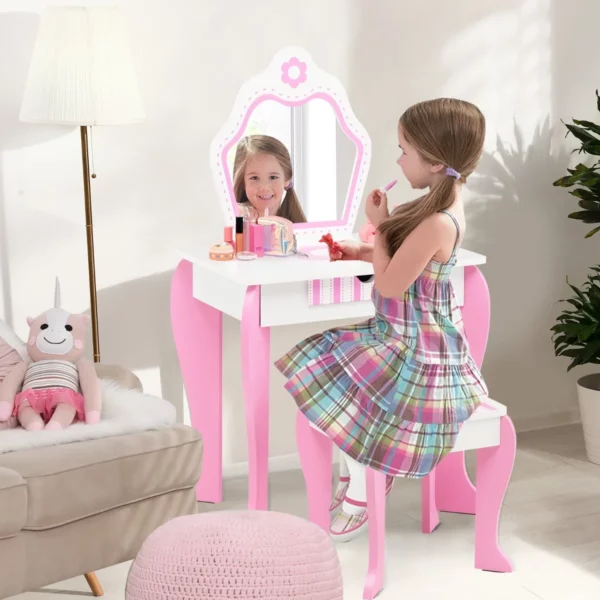 Otroška toaletna mizica + stolček, 49 x 34 x 86,5 cm | roza