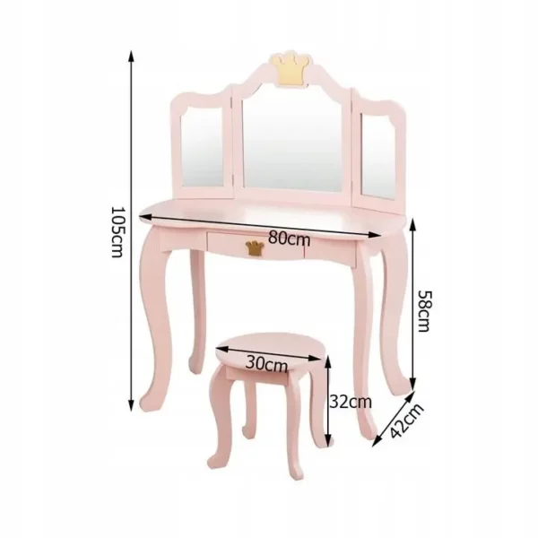 Otroška toaletna mizica, ogledalo in stolček | roza