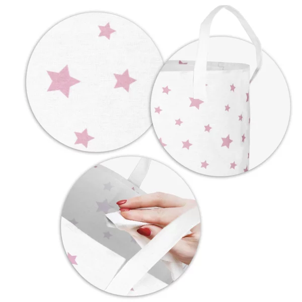 Otroška košara za shranjevanje, belo-rožnata, zvezde, 35 x 60 cm | Nukido