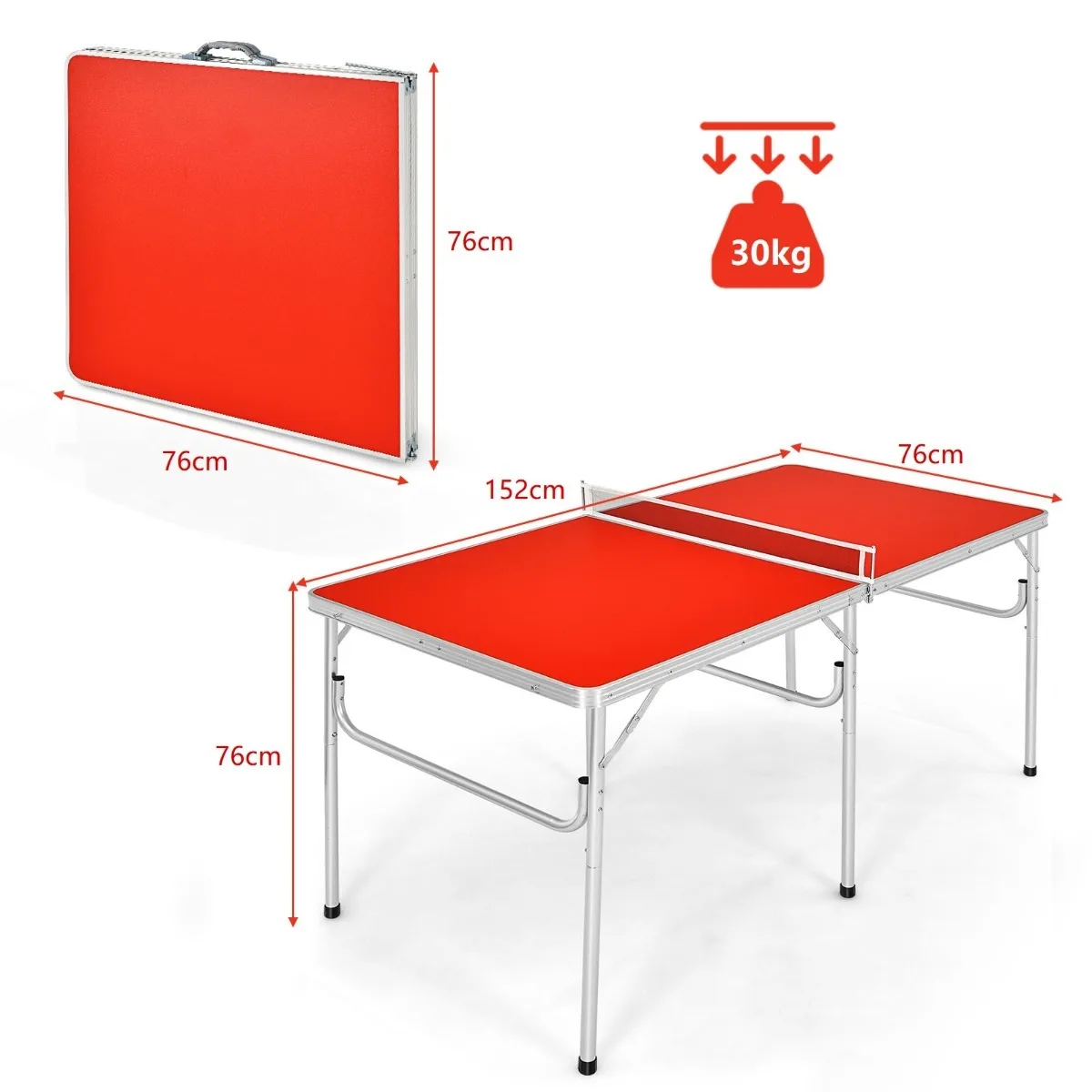 Miza za namizni tenis, rdeča | + pribor