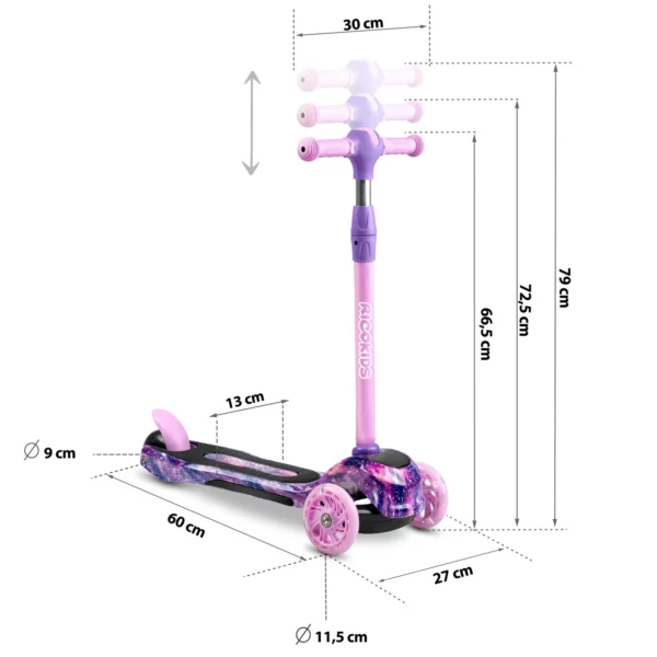 Trikolesni skuter, vijolična in roza barva, Ricokids Piko | BCJ765013