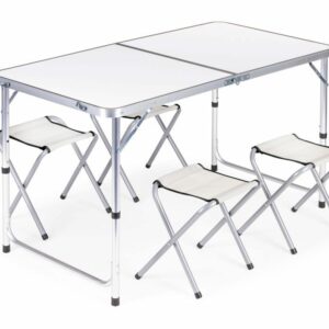 Zložljiva pohodniška miza + 4 stoli, bela | Modern Home