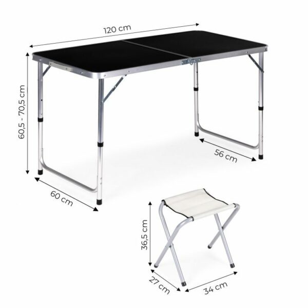 Zložljiva pohodniška miza + 4 stoli, črna | Modern Home
