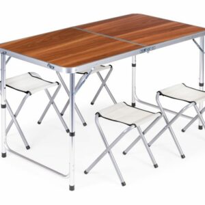 Zložljiva pohodniška miza + 4 stoli, rjava | Modern Home