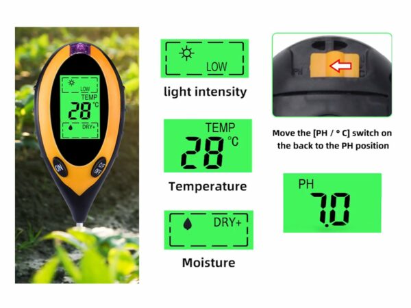 Kislost tal, vlaga, merilnik temperature, 9V | GEKO