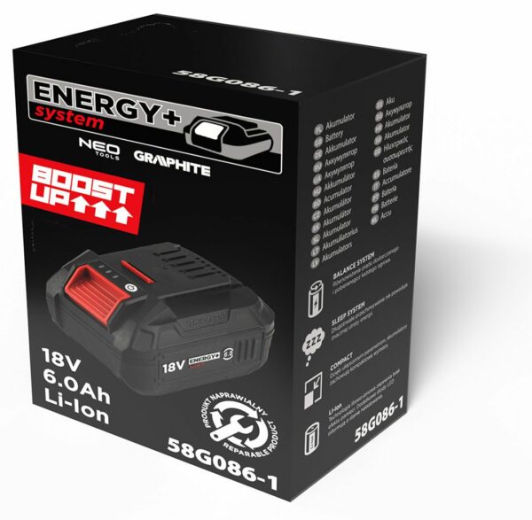 Baterija Energy+, BOOST UP, 18 V, litij-ionska, 6,0 Ah | GRAPHITE