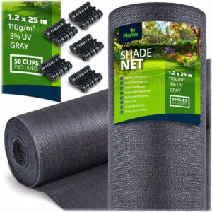 Senčna mreža + 50 sponk, 110 g/m2, 1,2 x 25 m, siva | Polnost