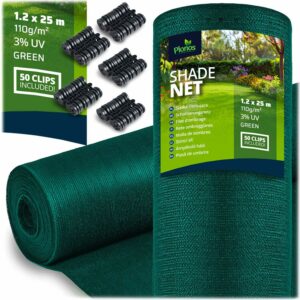 Senčna mreža + 50 sponk, 110 g/m2, 1,2 x 25 m, zelena | Plonos