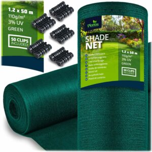 Senčna mreža + 50 sponk, 110 g/m2, 1,2 x 50 m, zelena | Plonos
