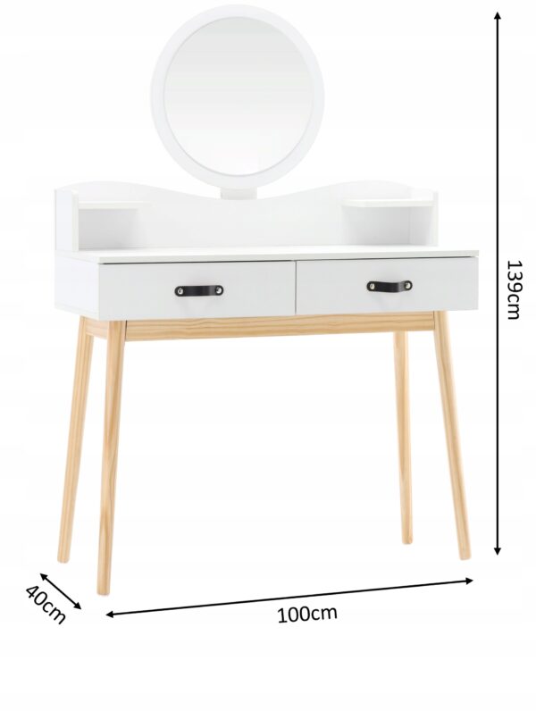 Toaletna mizica z ogledalom, 100x40x139 cm | bela