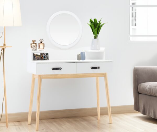 Toaletna mizica z ogledalom, 100x40x139 cm | bela