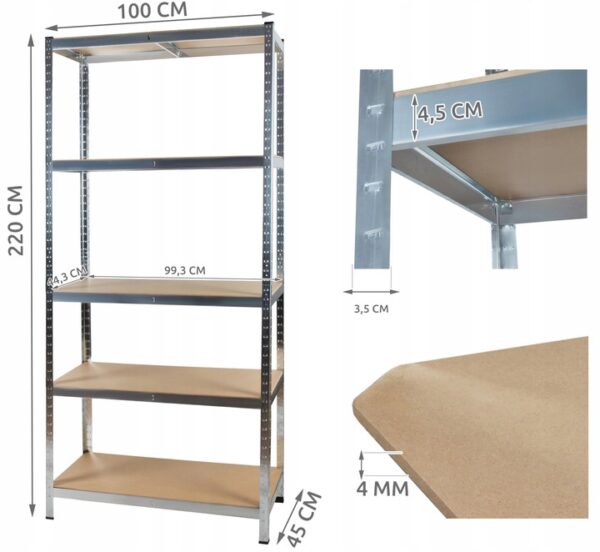 Kovinski regal za shranjevanje, 220x100x45cm, 875kg | Malatec