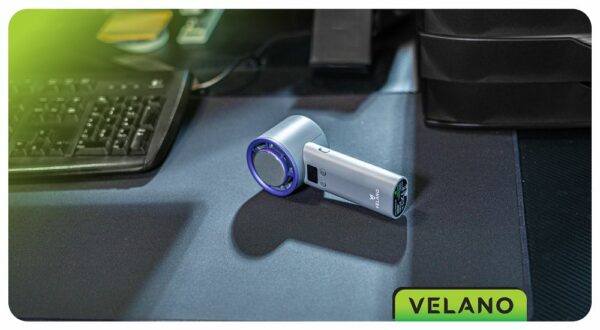 Ročni brezžični ventilator, sivo-vijoličen | Velano