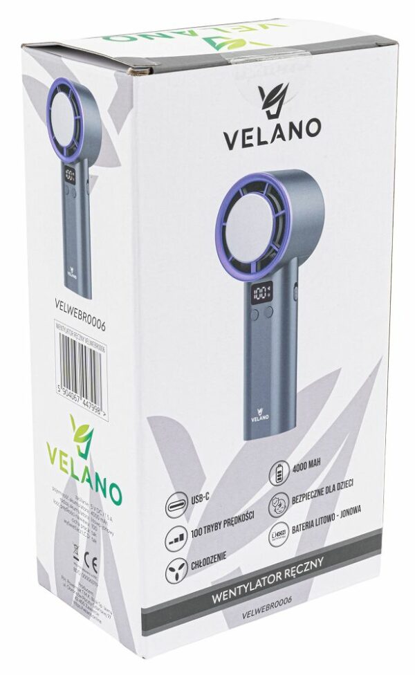 Ročni brezžični ventilator, sivo-vijoličen | Velano