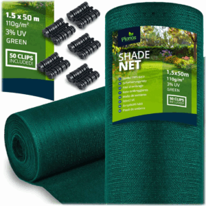 Senčna mreža + 50 sponk, 110g/m2, 1,5x50m, zelena | Plonos