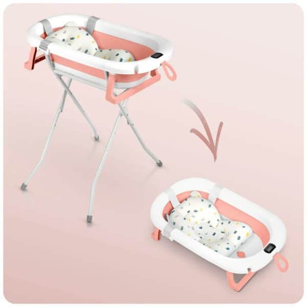 Zložljiva otroška banjica s stojalom RK-287, belo-roza | Ricokids
