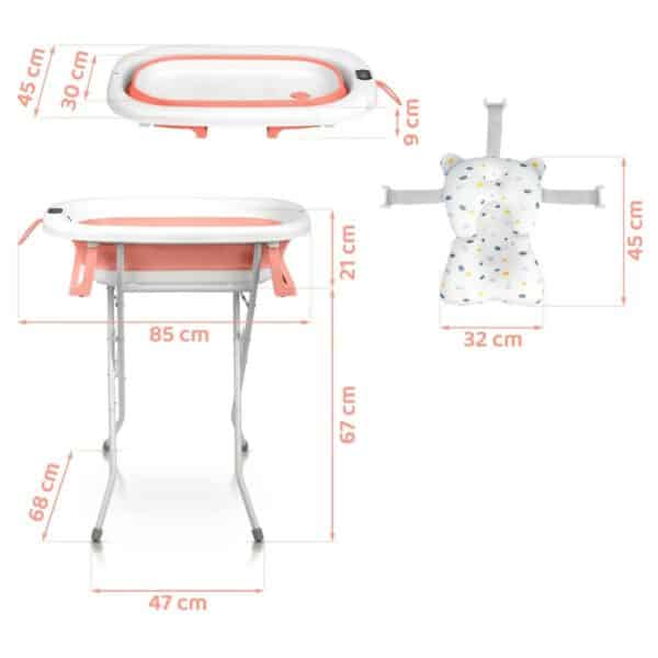 Zložljiva otroška banjica s stojalom RK-287, belo-roza | Ricokids