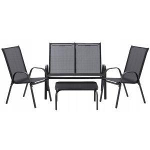 Vrtni komplet, črn, 2 stola, kavč, miza | Garden Line