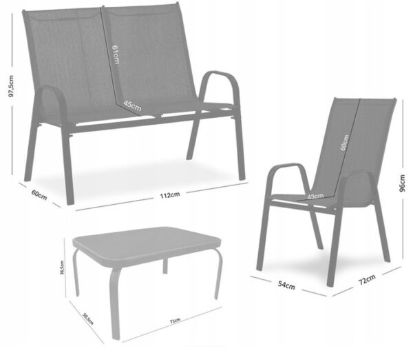 Vrtni komplet, črn, 2 stola, kavč, miza | Garden Line