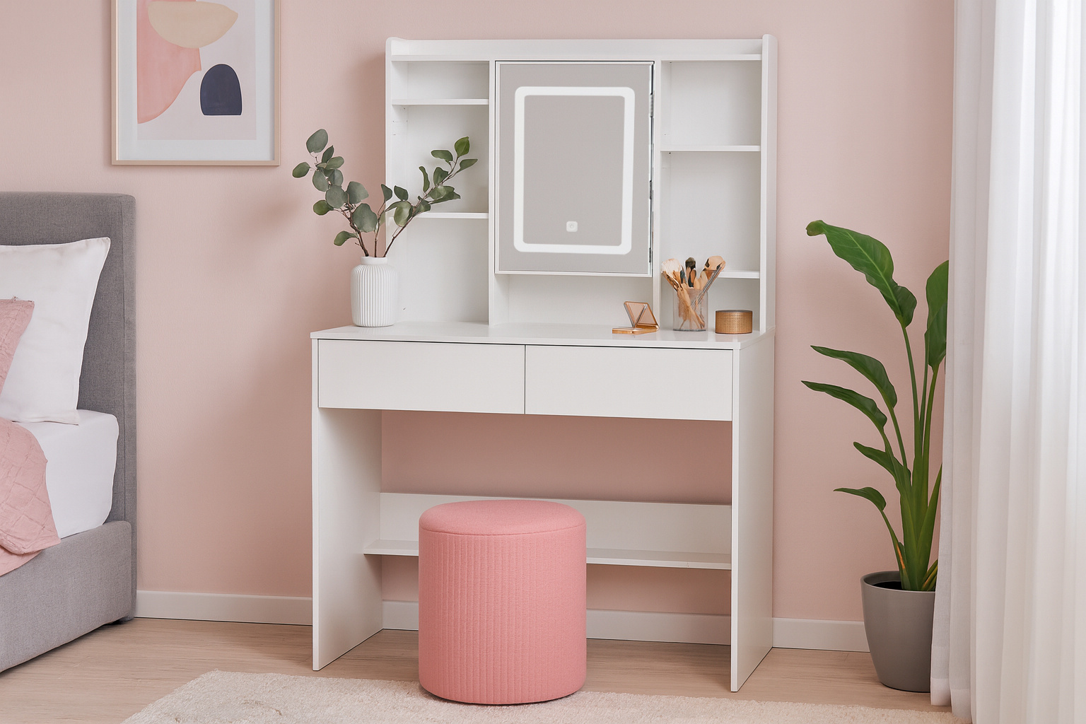 Toaletna mizica z LED osvetlitvijo | bela