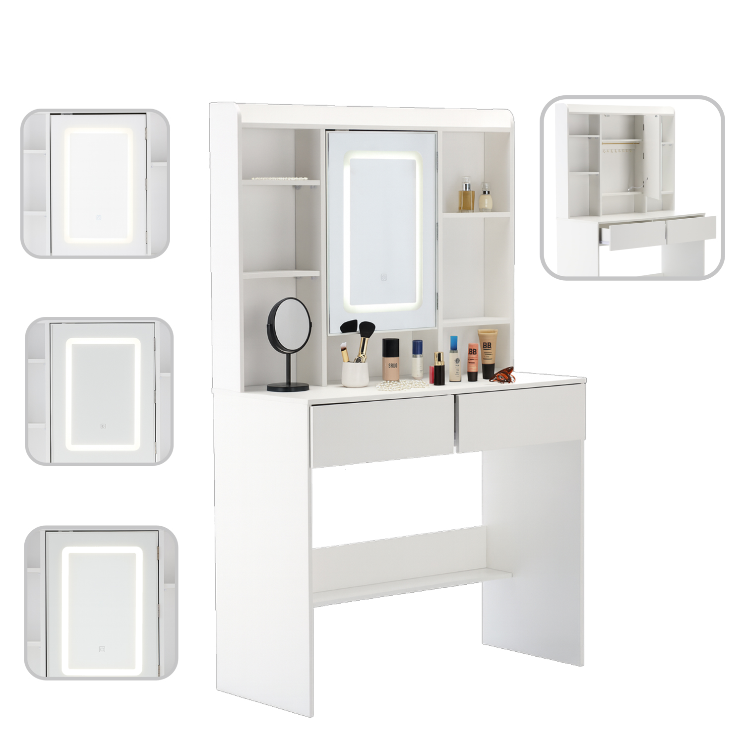 Toaletna mizica z LED osvetlitvijo | bela