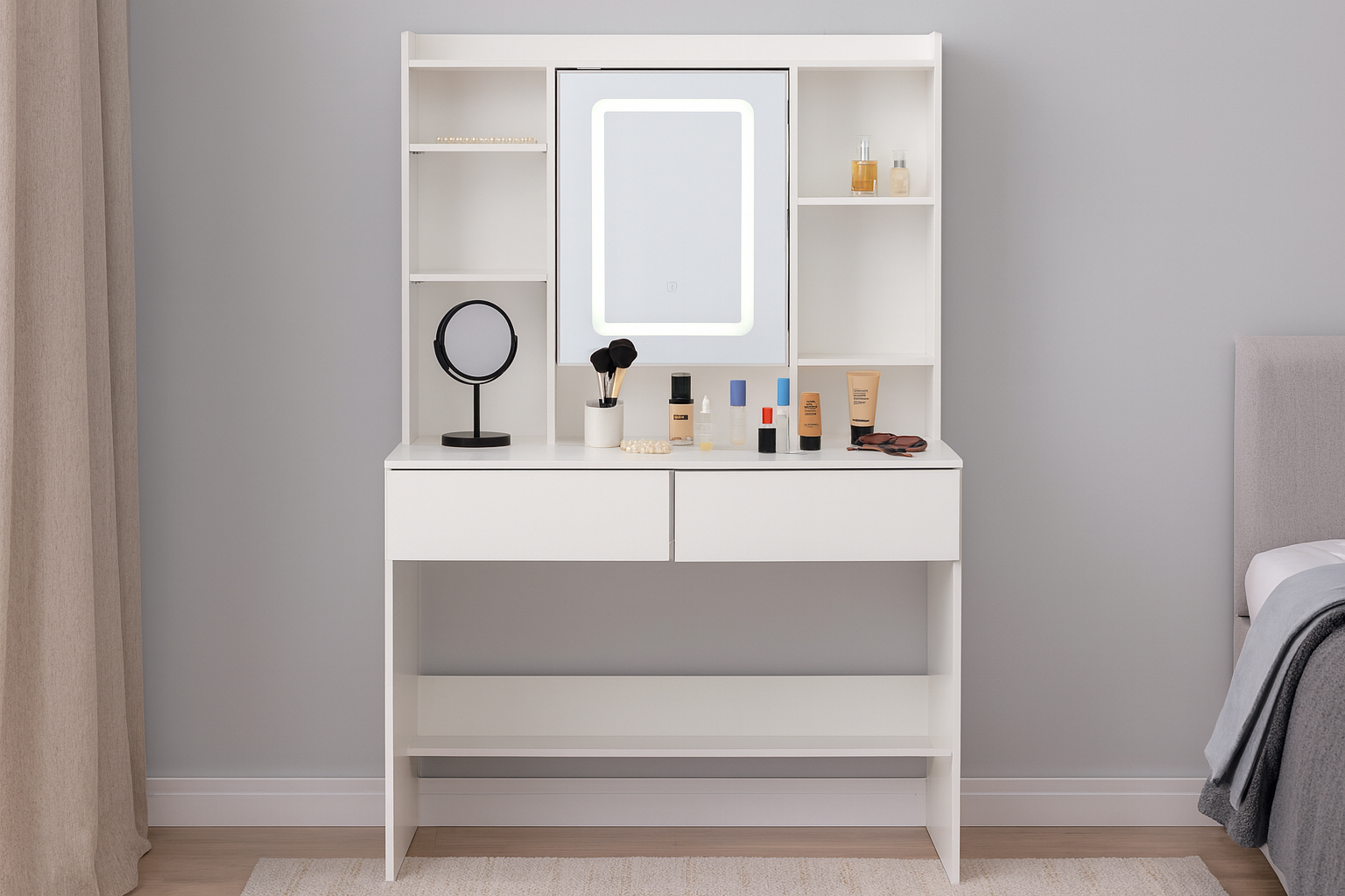 Toaletna mizica z LED osvetlitvijo | bela