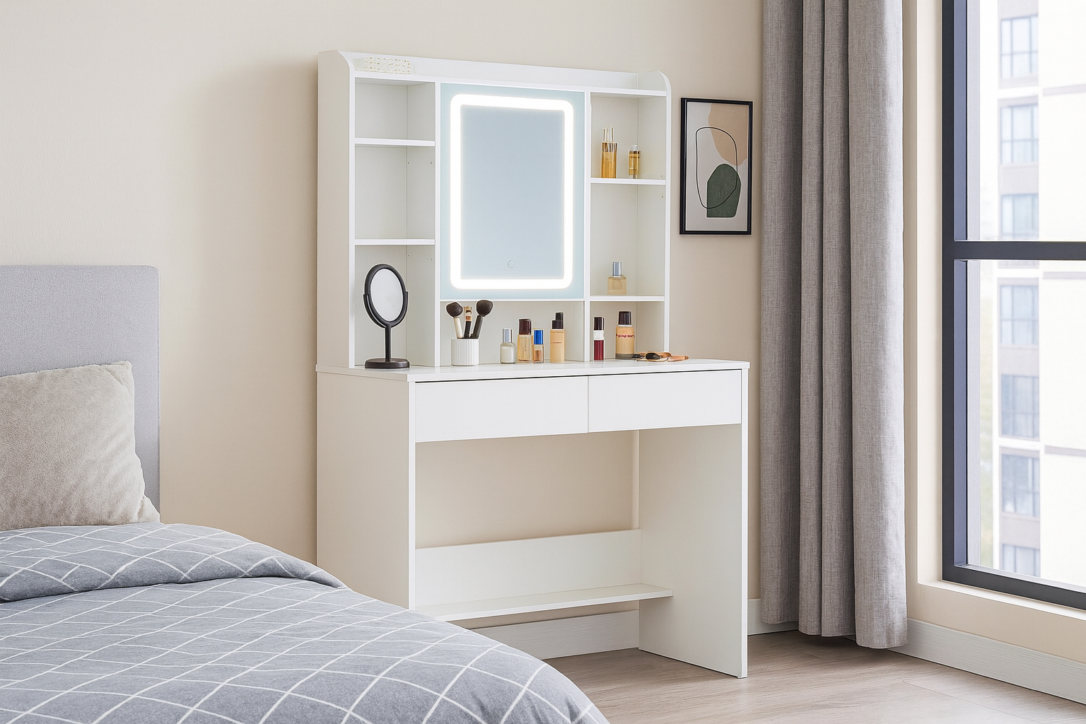 Toaletna mizica z LED osvetlitvijo | bela