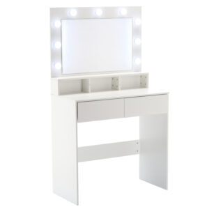 Toaletna mizica z LED osvetlitvijo, 2 predala | bela