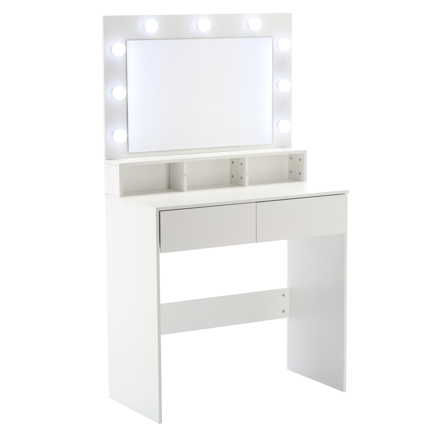 Toaletna mizica z LED osvetlitvijo, 2 predala | bela