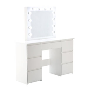 Toaletna mizica z LED osvetlitvijo, 7 predalov | bela