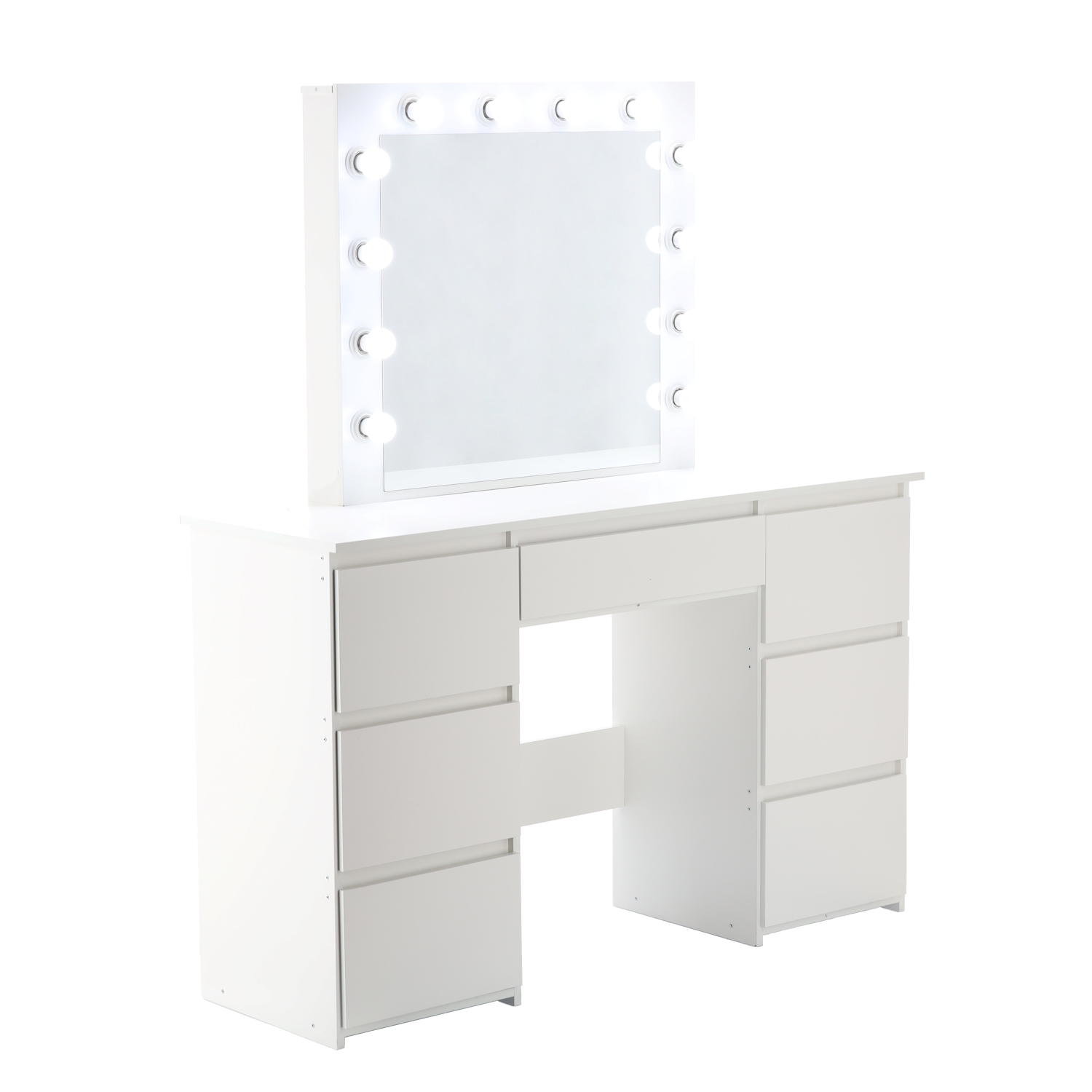 Toaletna mizica z LED osvetlitvijo, 7 predalov | bela