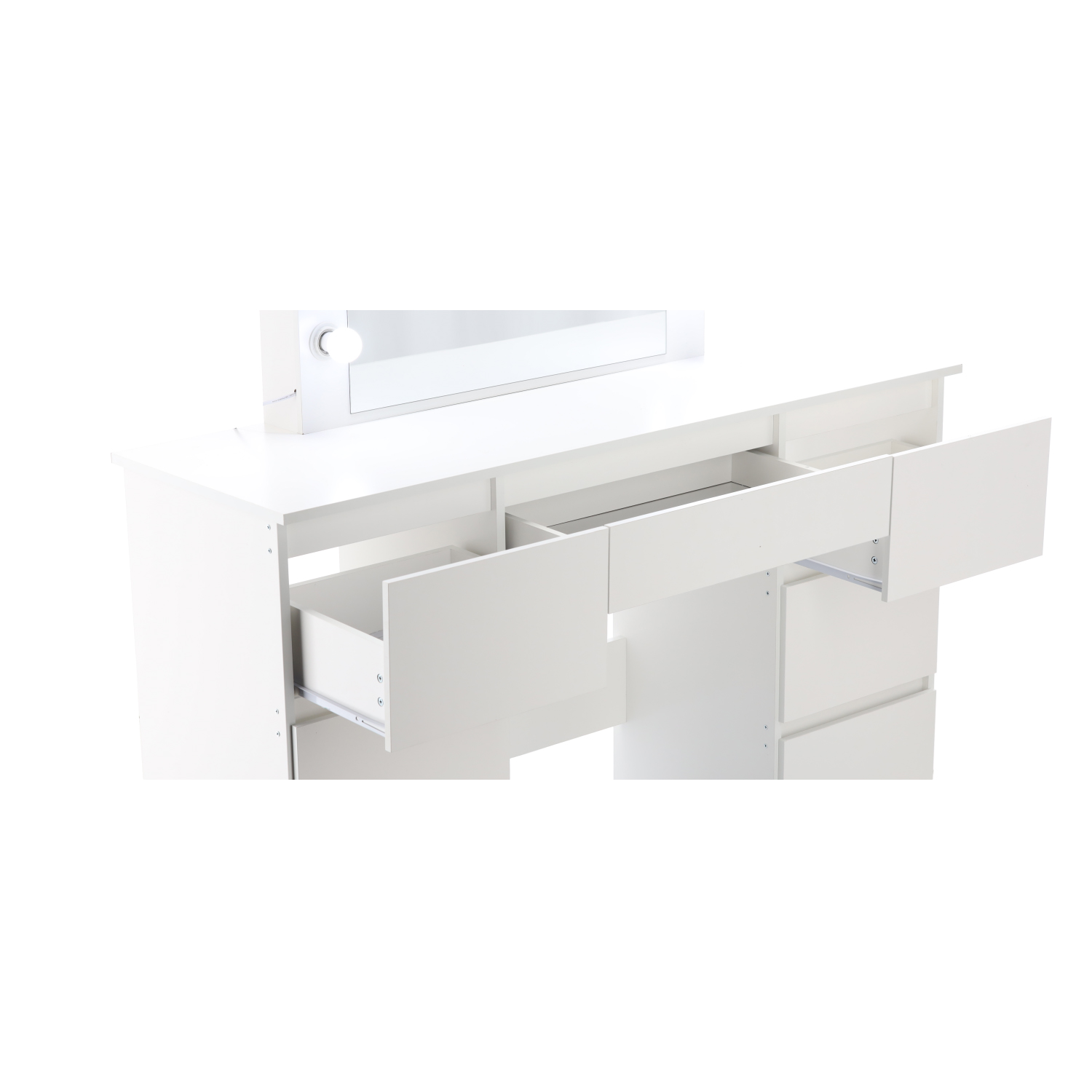 Toaletna mizica z LED osvetlitvijo, 7 predalov | bela