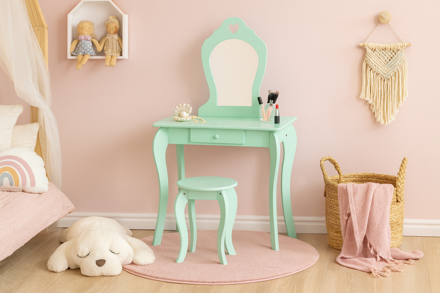 Otroška toaletna mizica z ogledalom | zelena