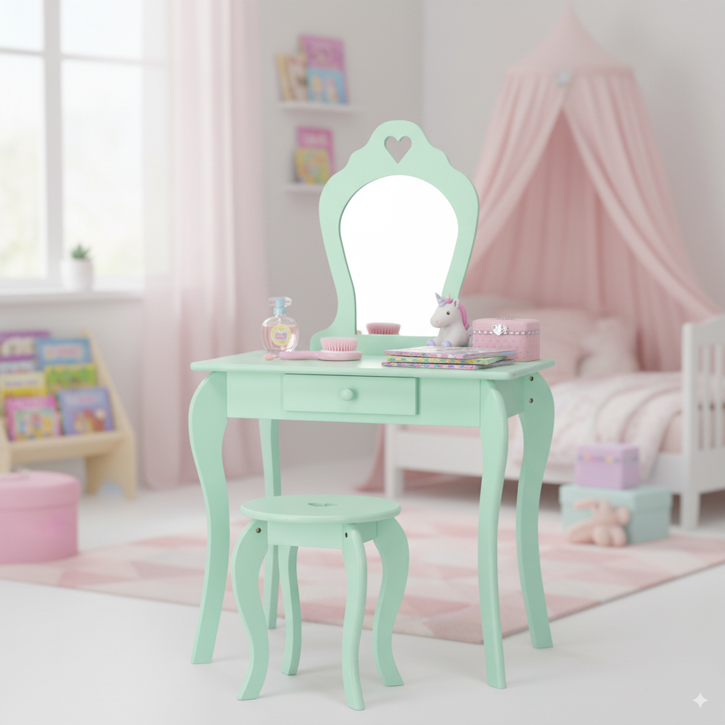 Otroška toaletna mizica z ogledalom | zelena