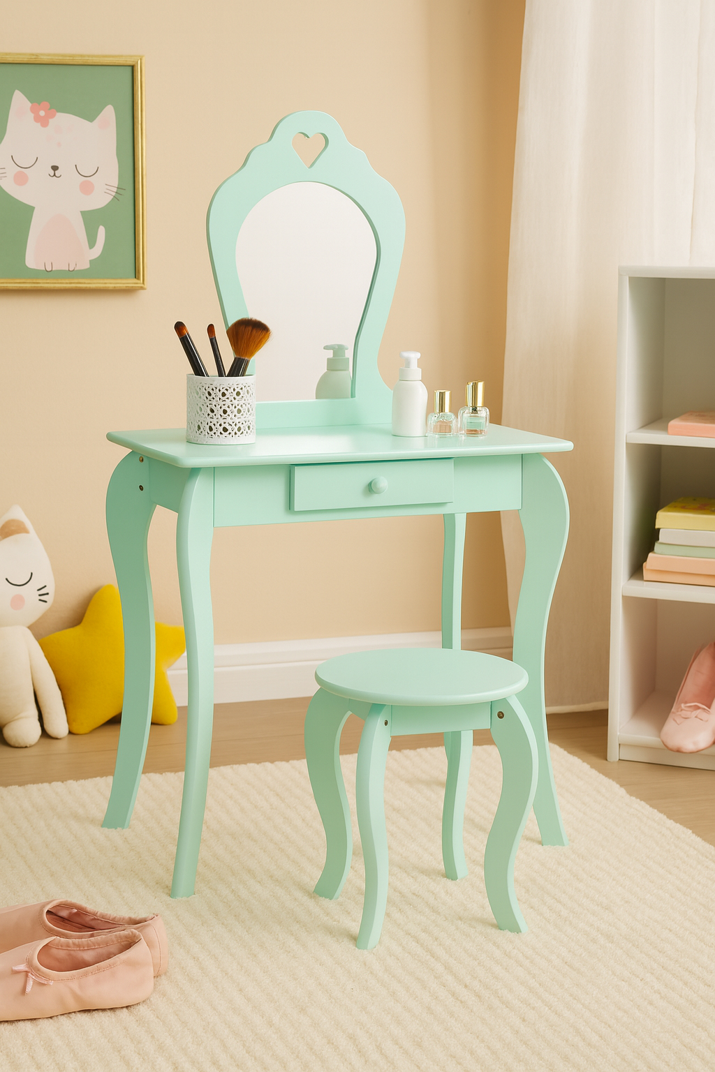 Otroška toaletna mizica z ogledalom | zelena