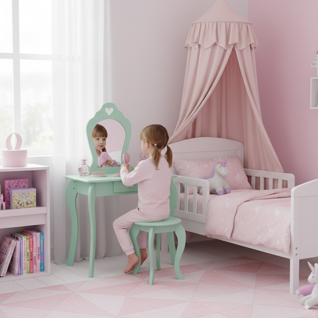 Otroška toaletna mizica z ogledalom | zelena