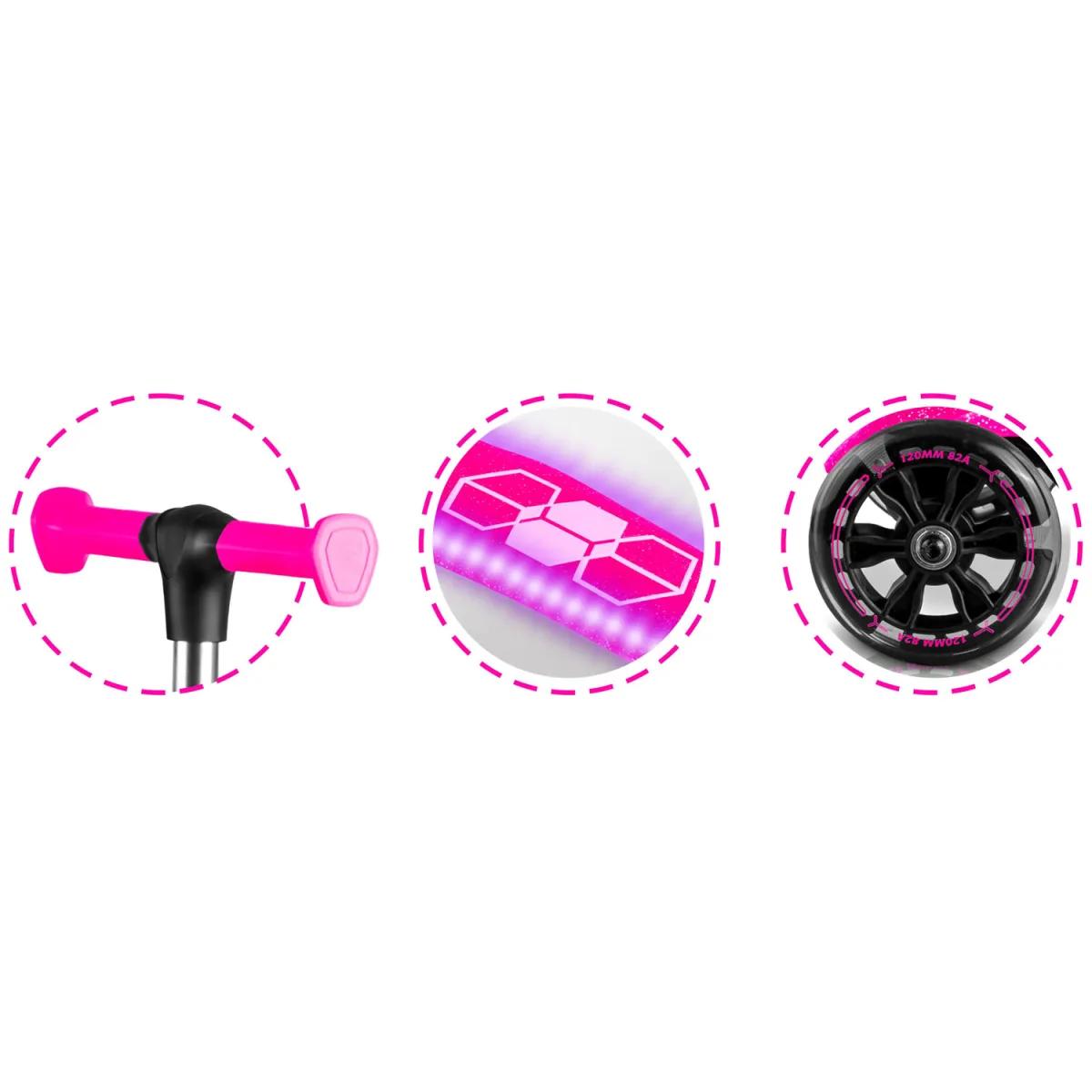 Trikolesni skuter s svetlečimi lučmi, roza | Ricokids Jelly