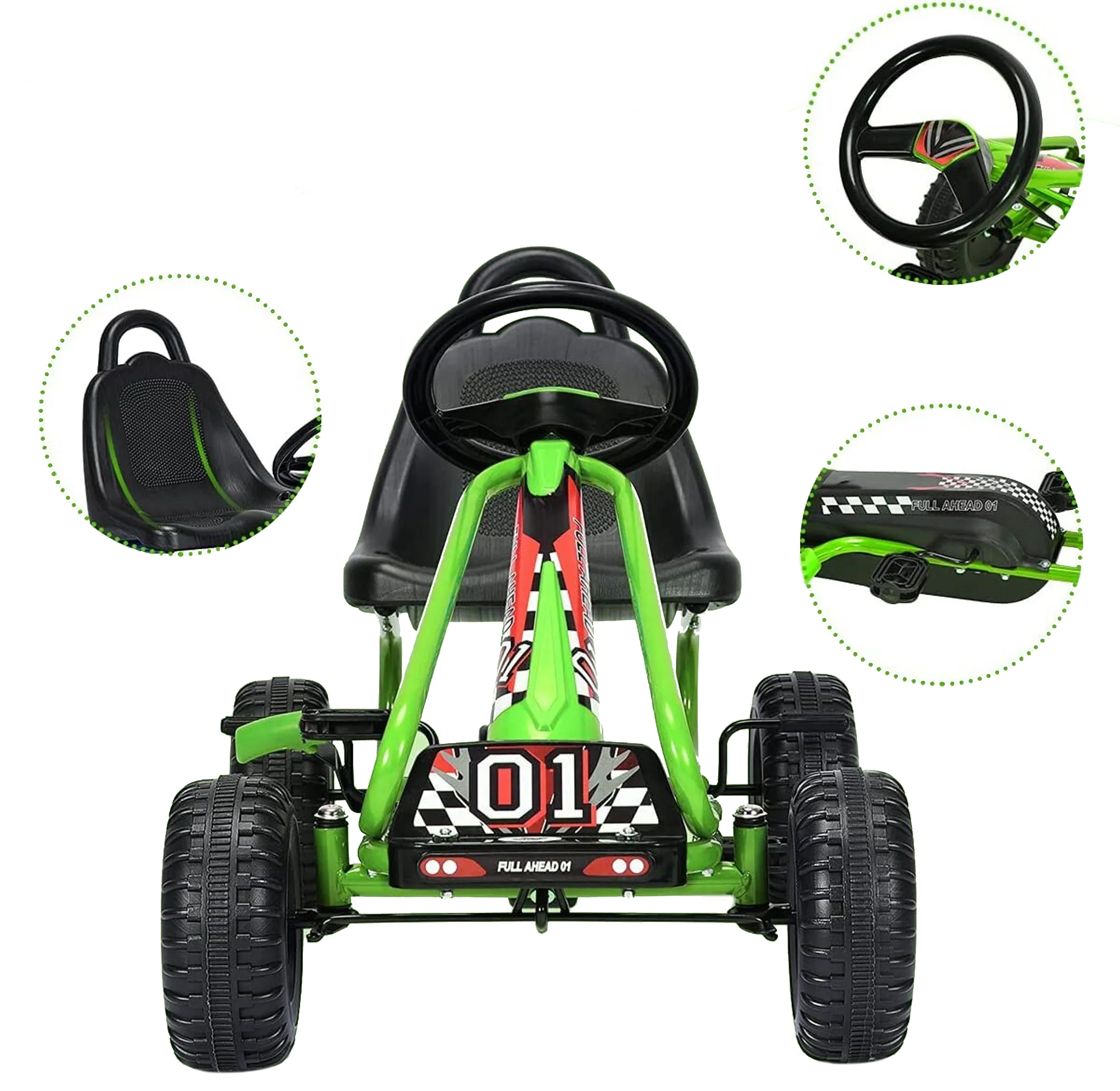 Otroški gokart z ročno zavoro, zelen, 30 kg | COSTWAY