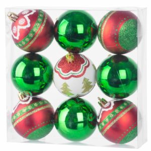 Božične kroglice, 9 kosov, 6 cm, rdeče-zelene | MagicHome