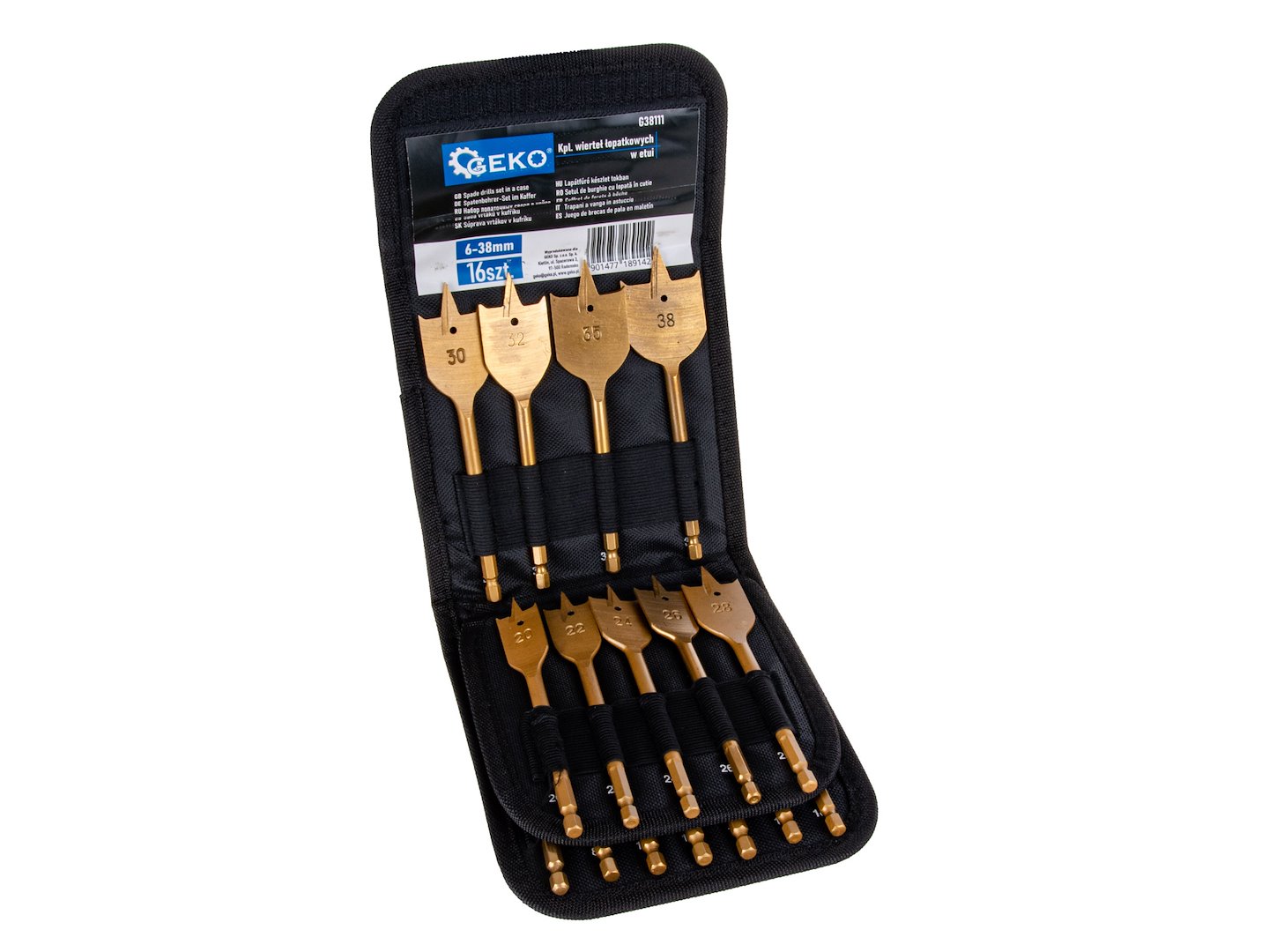 Komplet svedrov v kovčku, 16-delni, 6-38 mm | GEKO