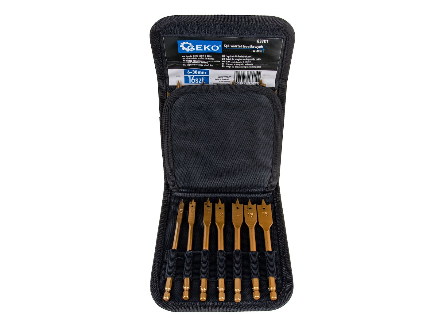 Komplet svedrov v kovčku, 16-delni, 6-38 mm | GEKO