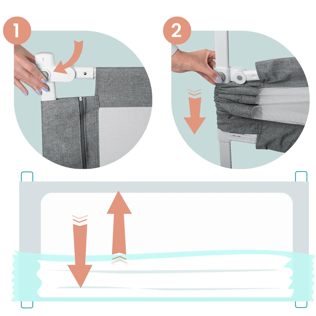 Varnostna zaščita za posteljo NK-227, 160 cm, siva | Nukido