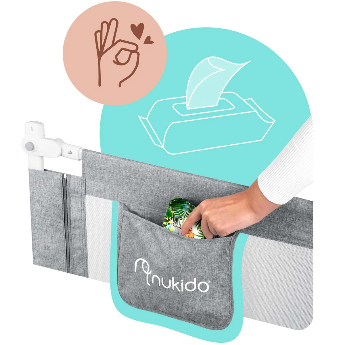 Varnostna zaščita za posteljo NK-227, 180 cm, siva | Nukido