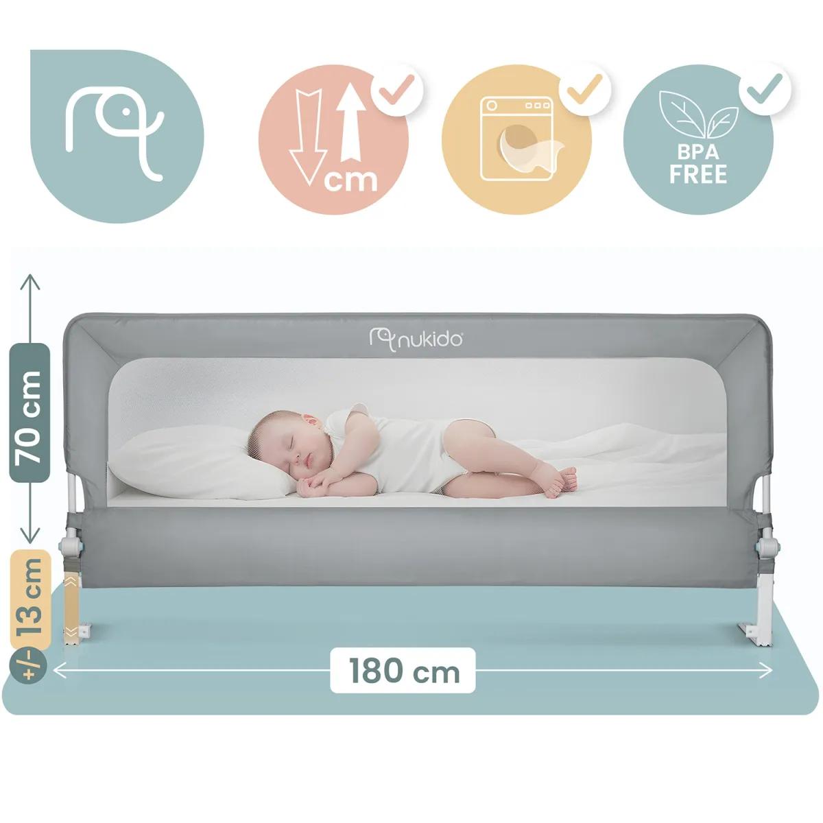 Varnostna zaščita za posteljo NK-228, 180 cm, siva | Nukido