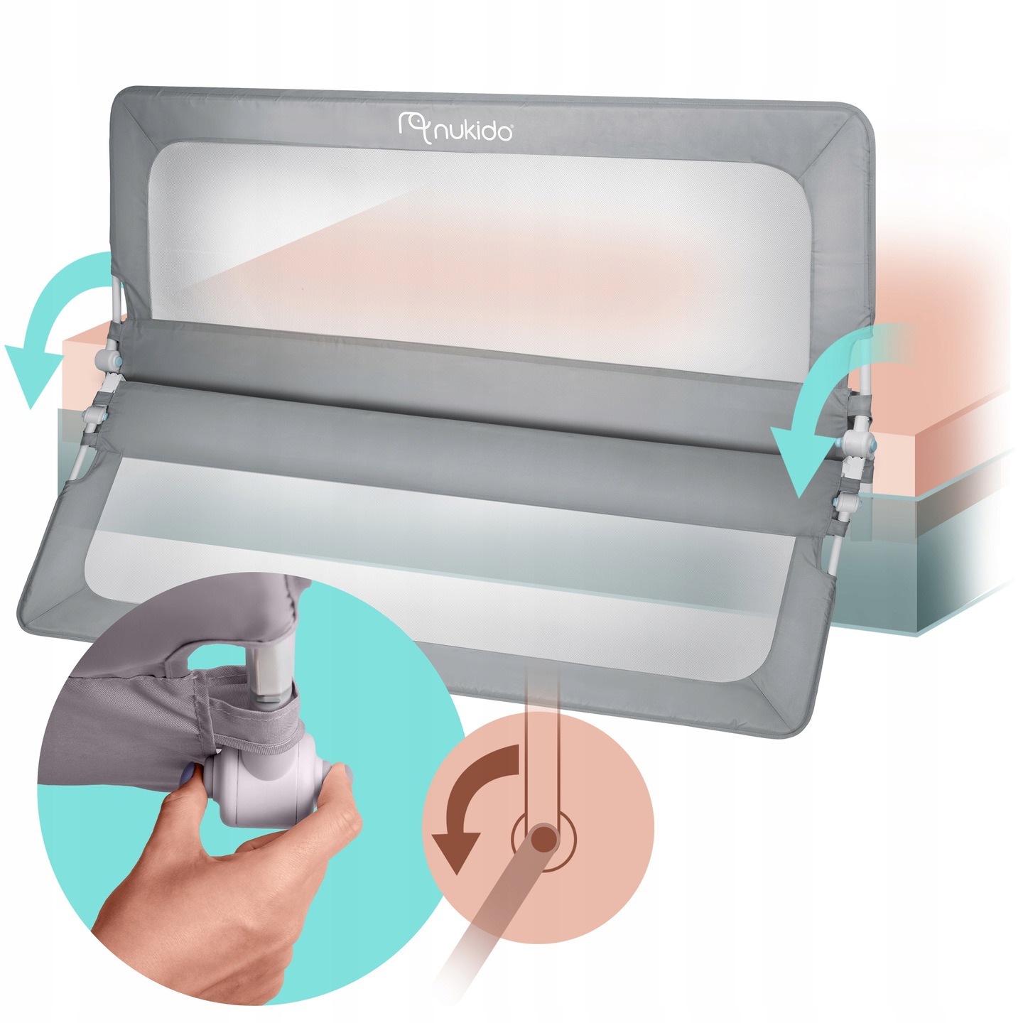 Varnostna zaščita za posteljo NK-228, 180 cm, siva | Nukido